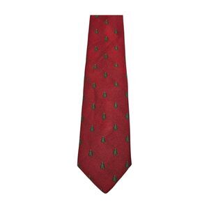 Castle Men Neck Tie Red Green Christmas Trees 55"L x 3"¼W Polyester Made in USA